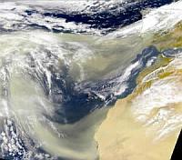 Dust from the Sahara Desert being blown westwards into the Atlantic Dust from the Sahara reaches as far as the Caribbean.